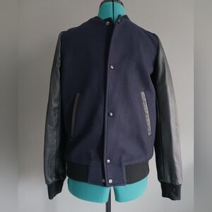NWT Mackage Wool/ Leather Bomber Jacket Size Boys 14, Navy/ Black
